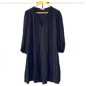 Nation LTD Dress Tiered Peasant Black A Line 3/4 Sleeve Split Neck Boho Size M